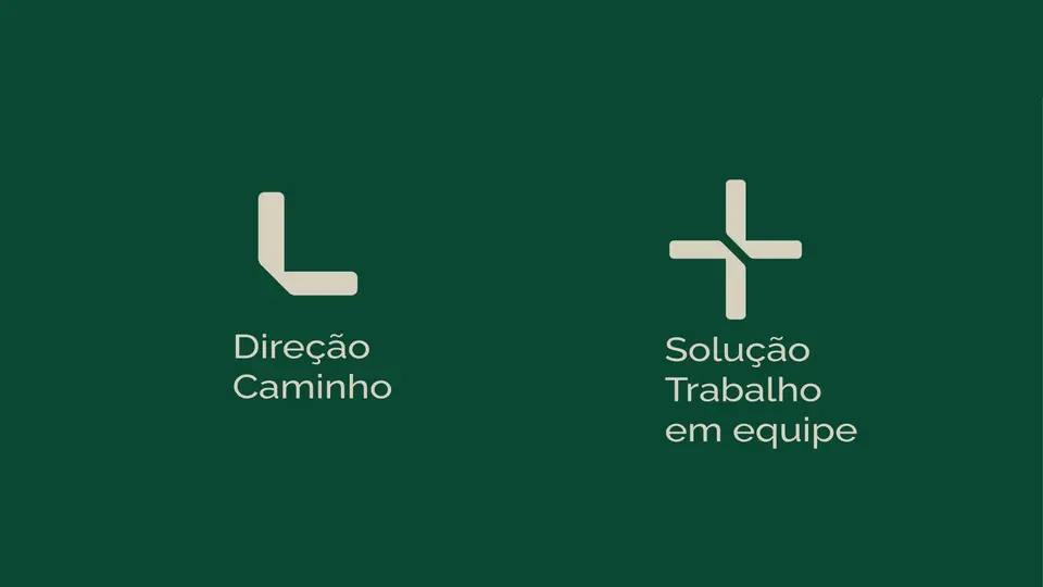 Elementos gráficos da Nobre Mais sobre verde: as setas de direção/caminho e o sinal de mais de solução/trabalho em equipe.